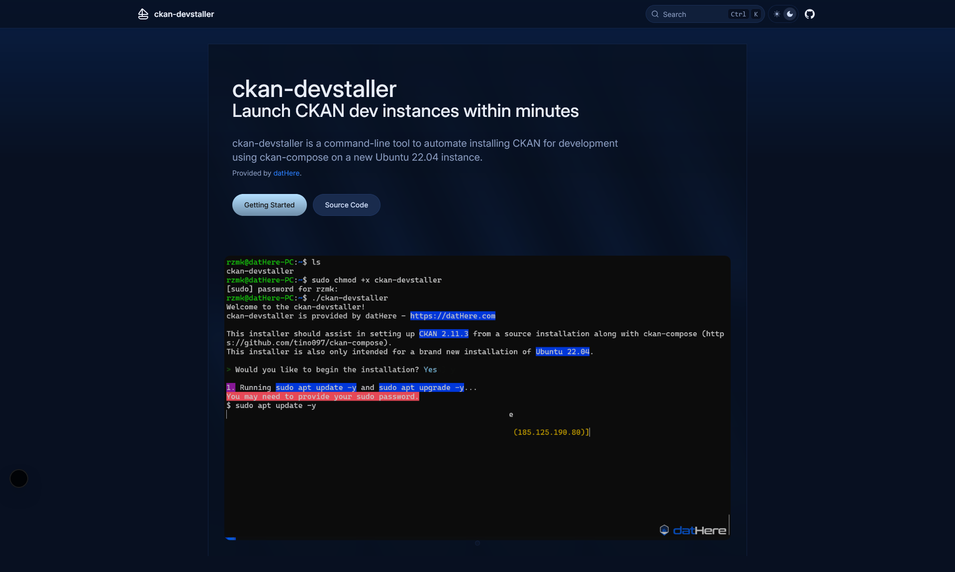 Docs landing page example