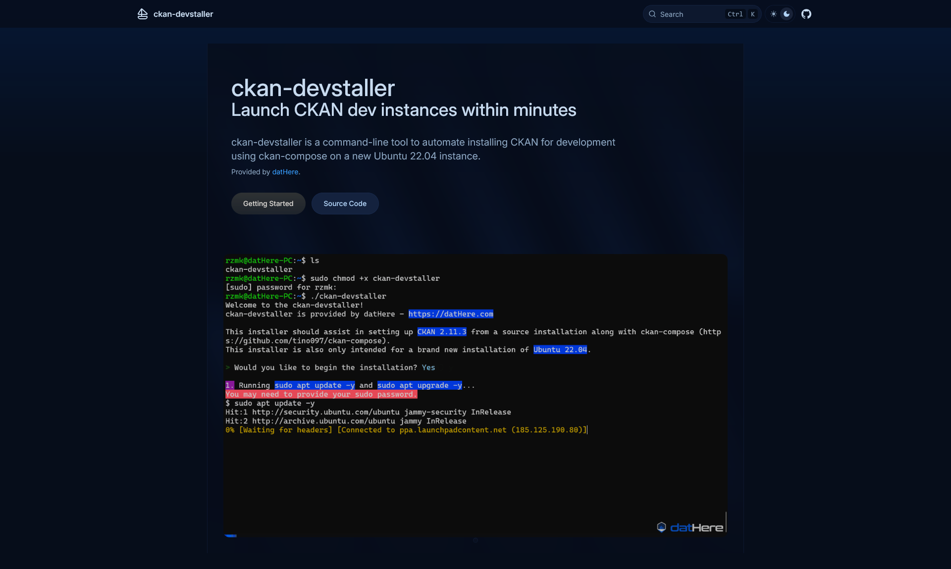 Docs landing page example